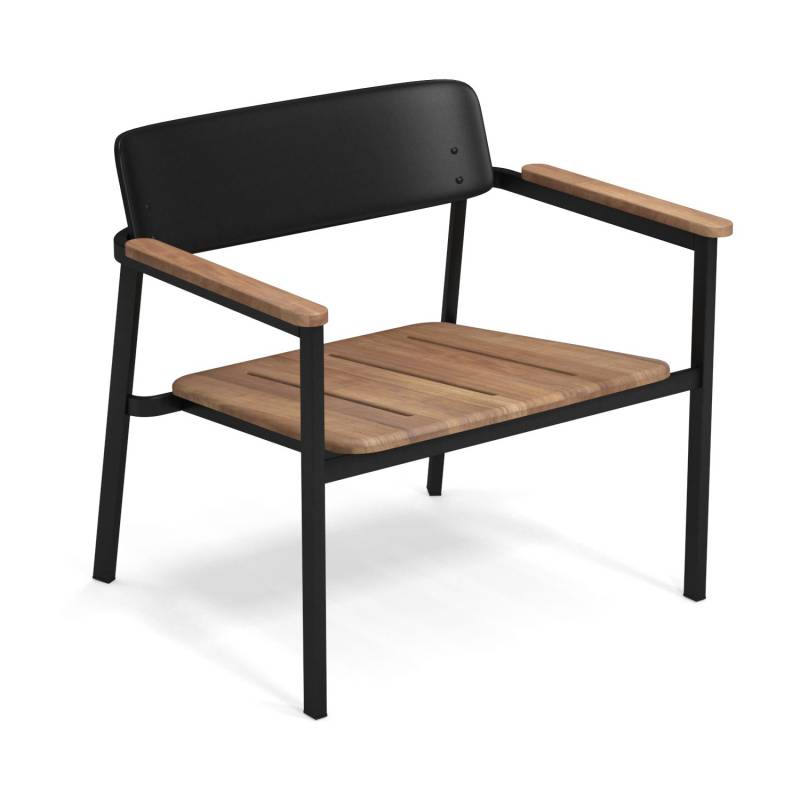 Emu - Shine Lounge Gartenarmlehnstuhl Teak - schwarz/Sitzfläche und Armlehnen Teak/BxHxT 77x72x65cm von Emu