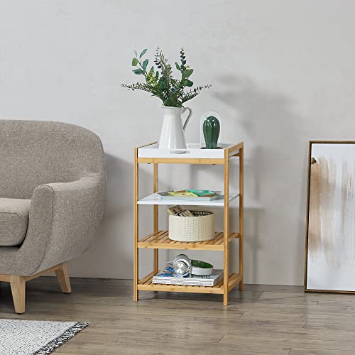 [en.casa] Bambusregal Kiuruvesi mit Tablettablage 70 x 43 x 33 cm Standregal mit 4 Ablagen Regal für Bad, Küche, Wohnzimmer, Schlafzimmer Natur/Weiß von [en.casa]