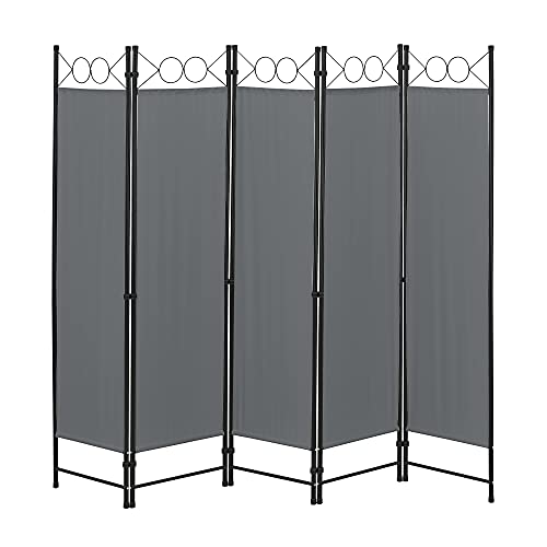 Raumteiler Saragossa 5-teilig 200x171 cm Paravent Trennwand 5-TLG. Sichtschutz Stellwand Spanische Wand Dunkelgrau von [en.casa]