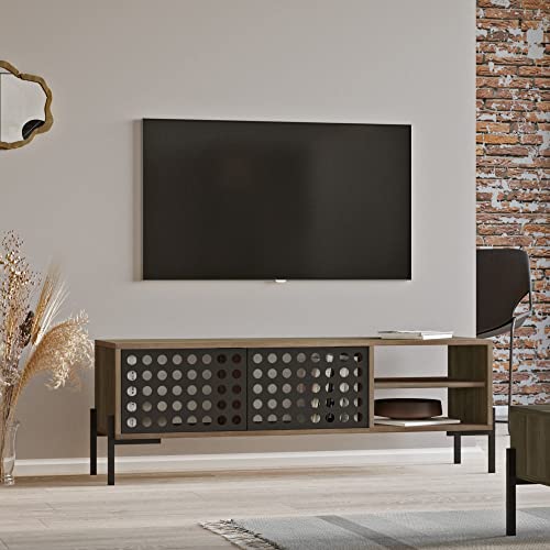 [en.casa] TV Board Lemi Lowboard 144 cm Fernsehtisch mit 2 Türen und 2 Ablagefächer Eiche Grau/Anthrazit von [en.casa]