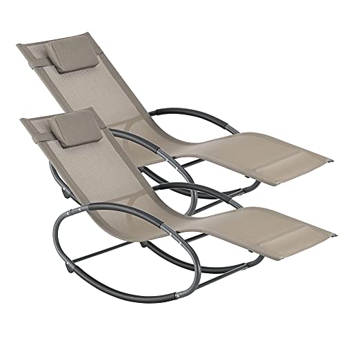 [en.casa] 2X Schaukelliege Almaluez 153 x 63 x 80,5 cm 2-er Set Sonnenliege bis 120 kg Relaxliege mit Kopfpolster im 2er Set Beige von [en.casa]