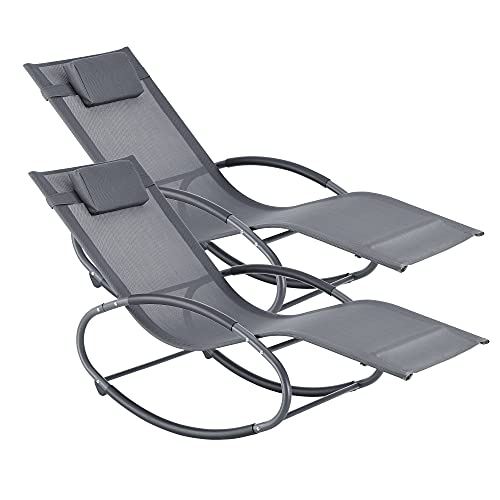 [en.casa] 2X Schaukelliege Almaluez 153 x 63 x 80,5 cm 2-er Set Sonnenliege bis 120 kg Relaxliege mit Kopfpolster im 2er Set Dunkelgrau von [en.casa]