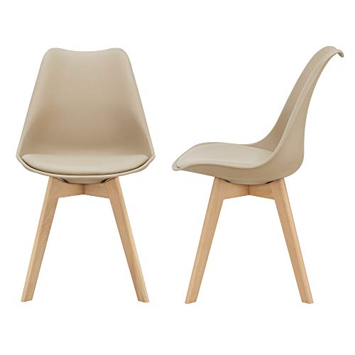[en.casa] 2er-Set Design Esszimmerstühle 'Fläten' 81 x 49cm Beige PU-Kunstleder Polsterstuhl Stühle Wohnzimmerstuhl Küchenstuhl von [en.casa]