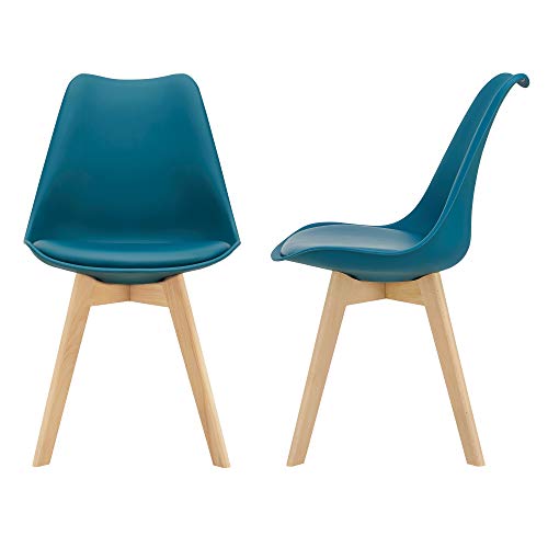 [en.casa] 2er-Set Design Esszimmerstühle 'Fläten' 81 x 49cm Türkis PU-Kunstleder Polsterstuhl Stühle Wohnzimmerstuhl Küchenstuhl von [en.casa]