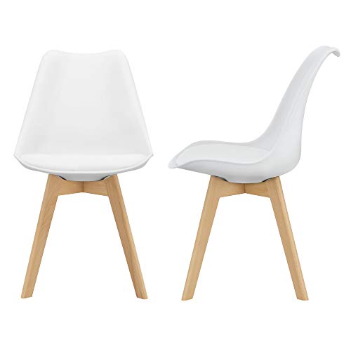 [en.casa] 2er-Set Design Esszimmerstühle 'Fläten' 81 x 49cm Weiß PU-Kunstleder Polsterstuhl Stühle Wohnzimmerstuhl Küchenstuhl von [en.casa]