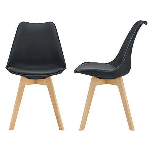 [en.casa] 2er-Set Design Esszimmerstühle 'Fläten' 81 x 49cm Schwarz PU-Kunstleder Polsterstuhl Stühle Wohnzimmerstuhl Küchenstuhl von [en.casa]