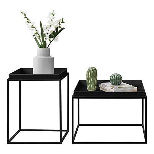 [en.casa] 2er Set Tabletttisch 'Helier' Schwarz mit Abnehmbaren Servierplatten Beistelltisch Set Serviertisch Doppelt Couchtisch Sofatisch von [en.casa]