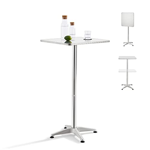 [en.casa] 2in1 Stehtisch Järpen 75/115 cm Höhenverstellbar Bartisch Quadratisch klappbar Bistrotisch Indoor Outdoor Aluminiumgestell Silber von [en.casa]