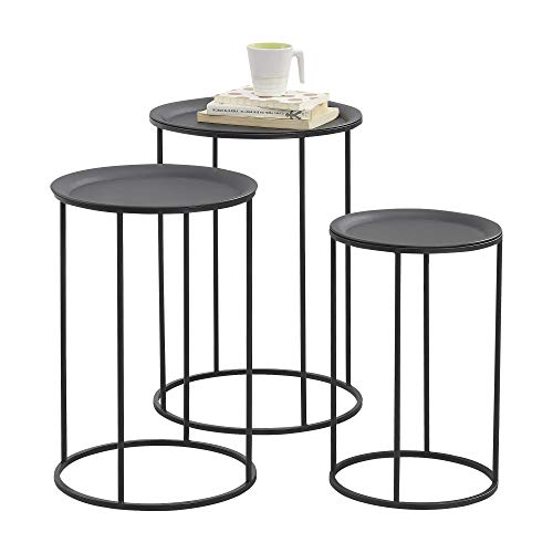 [en.casa] 3er Beistelltisch 3-TLG. Couchtisch aus Metall Sofatisch 3 Größen Wohnzimmertisch Rund Schwarz von [en.casa]