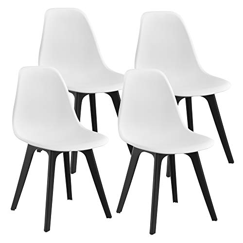 [en.casa] 4X Design Stühle 'Brevik' 83 x 54 x 48cm Weiß/Schwarz Esszimmer Stuhl Stühle Kunststoff Skandinavisch mit Bodenschoner von [en.casa]