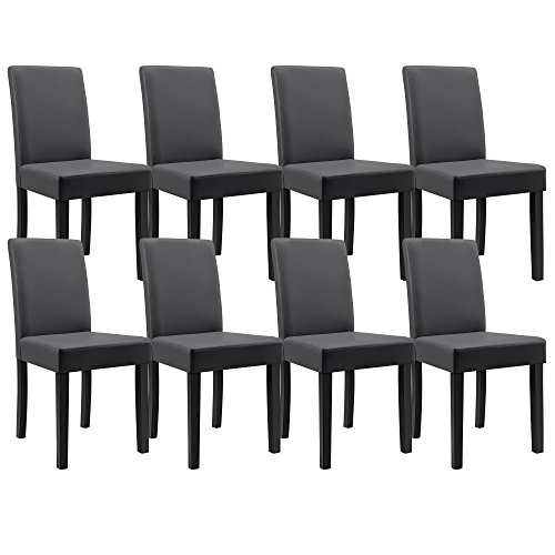 [en.casa] 8er Set Polsterstühle Dunkelgrau mit Massivholzbeinen Stühle in Kunstlederbezug Esszimmer-Stuhl Hochlehner Küchenstuhl von [en.casa]