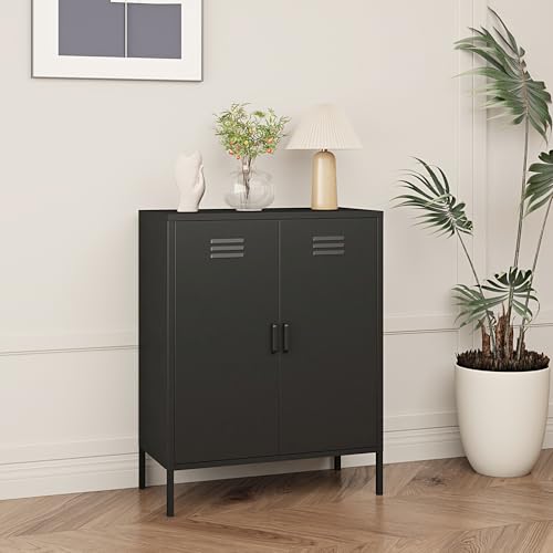 [en.casa] Aktenschrank Pyhäranta Metallschrank mit 2 Türen Büroschrank 102 x 80 x 40 cm Mehrzweckschrank Stahl Schwarz matt von [en.casa]