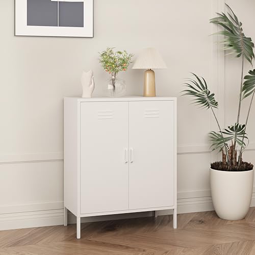 [en.casa] Aktenschrank Pyhäranta Metallschrank mit 2 Türen Büroschrank 102 x 80 x 40 cm Mehrzweckschrank Stahl Weiß matt von [en.casa]