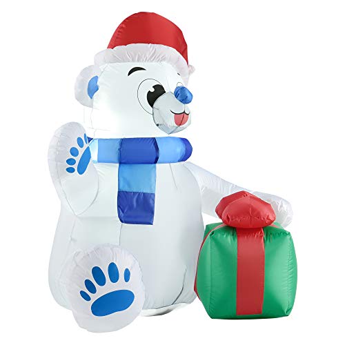 [en.casa] Aufblasbare Weihnachtsfigur Polarbär 120 x 100 x 70 cm aufblasbare Dekoration Eisbär für Innen- und Außenbereich mit LED-Beleuchtung von [en.casa]