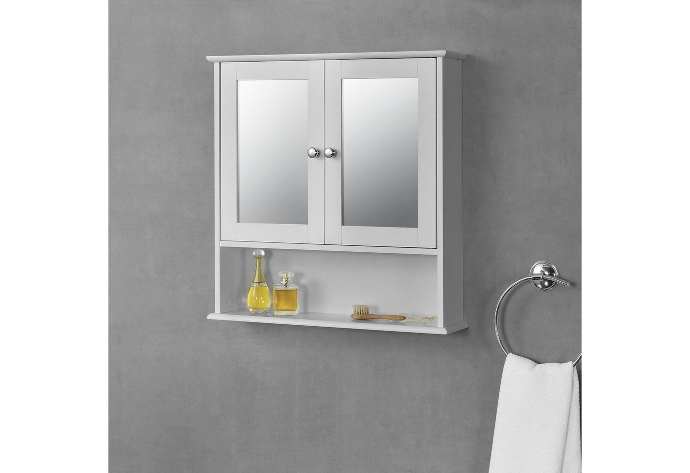 en.casa Badezimmerspiegelschrank »Linz« Hängeschrank mit 2 verspiegelten Türen 58x56x13cm Weiß von en.casa