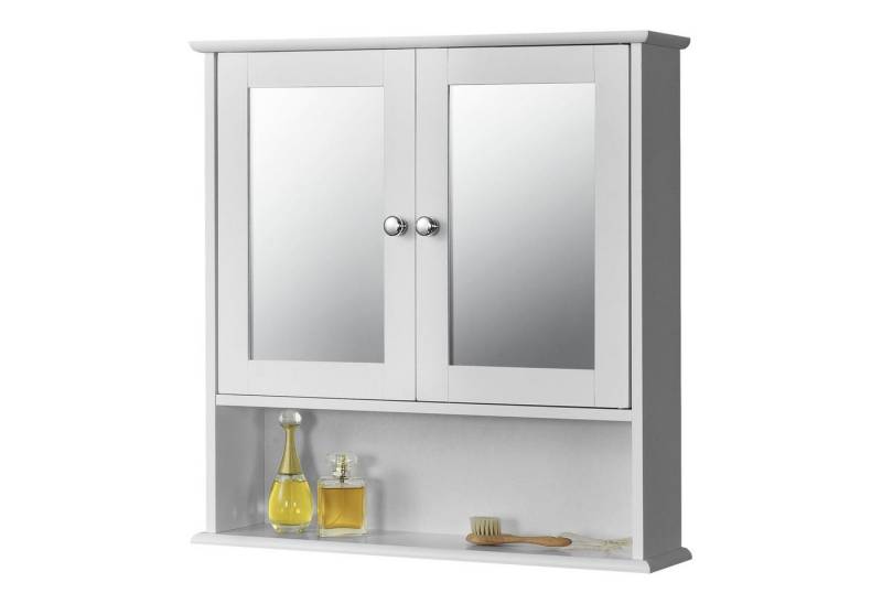 en.casa Badezimmerspiegelschrank »Linz« Hängeschrank mit 2 verspiegelten Türen 58x56x13cm Weiß von en.casa