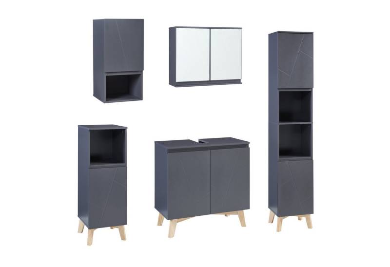 en.casa Badmöbel-Set, (Komplett-Set, 5-St), »Overath« 5 x Schränke Grau von en.casa
