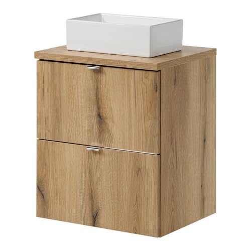 [en.casa] Badmöbel Skelbolu Waschtisch mit Unterschrank Badezimmerschrank 50 x 71 x 40 cm Waschbecken mit Unterschrank 2 Schubladen Badschrank Waschtischunterschrank hängend Eicheoptik von [en.casa]