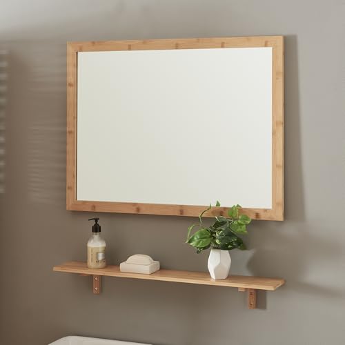 [en.casa] Badspiegel mit Ablage Boksereys Wandspiegel mit Regal im Set Badezimmerspiegel 80 x 60 cm Spiegel für Badezimmer Flur Ankleidezimmer Bambusrahmen Natur von [en.casa]