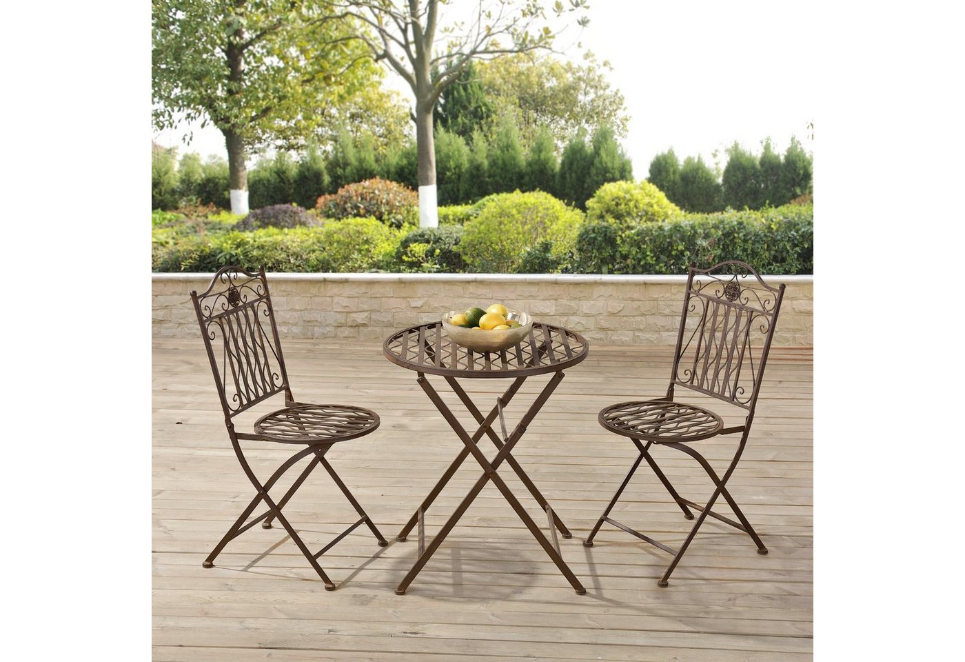 en.casa Balkonset, (3-tlg), »Biella« Bistro Set Sitzgruppe Tisch rund mit 2 Stühlen Braun von en.casa