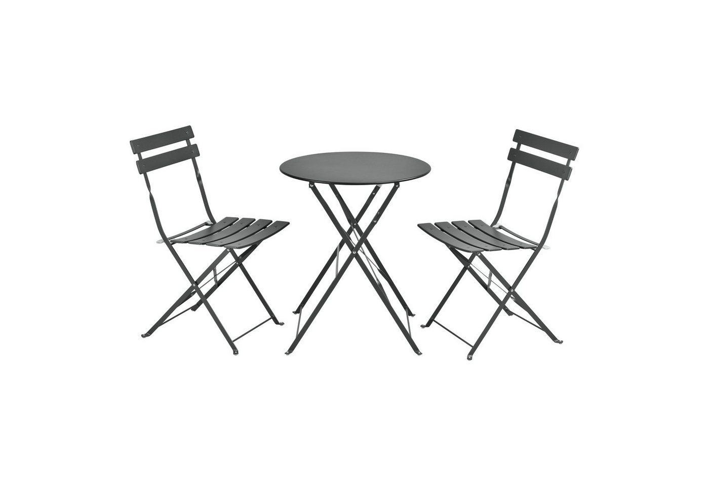 en.casa Balkonset, (3-tlg), »Caprile« Bistro Set Sitzgruppe Tisch rund mit 2 Stühlen Dunkelgrau von en.casa