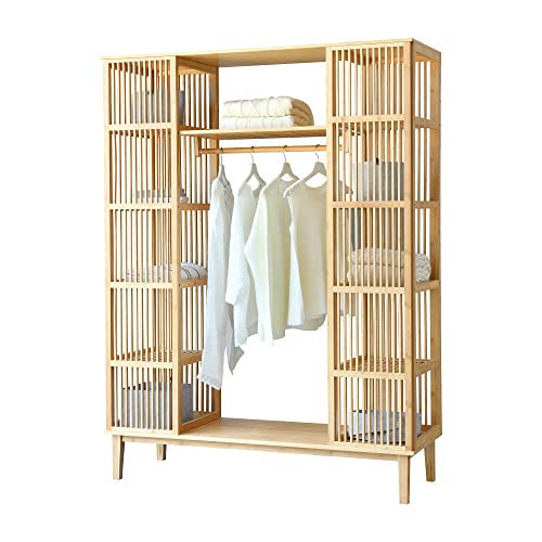 [en.casa] Bambus Kleiderständer Hudiksvall 185x140x45cm Freistehende Garderobe mit Kleiderstange Offener Kleiderschrank mit 10 Staufächern für Flur, Ankleidezimmer von [en.casa]