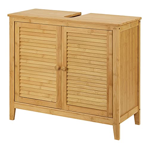 [en.casa] Waschbeckenunterschrank Värmdö Badezimmerschrank mit 2 Türen 60 x 67 x 30 cm Badschrank Waschtischunterschrank Bambus Natur von [en.casa]
