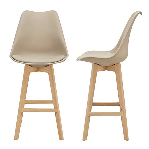 [en.casa] Barhocker 2er Set Barstuhl mit Rückenlehne Bistrohocker mit gepolsterter Sitzfläche Tresenhocker mit Holzgestell Buche-Gestell Beige von [en.casa]