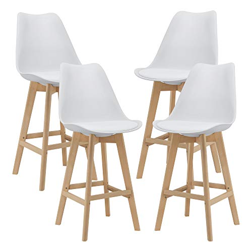 [en.casa] Barhocker 4er Set Barstuhl mit Rückenlehne Bistrohocker Set 4 Teilig Tresenhocker auf Buche-Gestell Weiß von [en.casa]