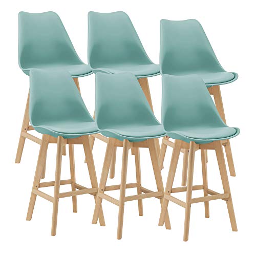 [en.casa] Barhocker 6er Set Barstuhl mit Rückenlehne Bistrohocker Set 6 Teilig Tresenhocker auf Buche-Gestell Mintgrün von [en.casa]