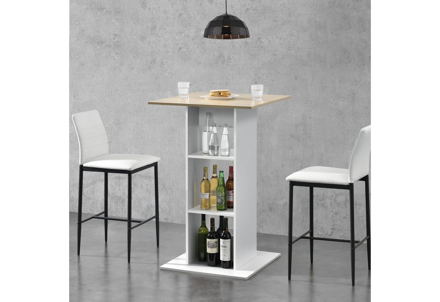 en.casa Bartisch (nur Tisch), »Visby« Bartheke 110x70x70cm Weiß / Eiche-Optik von en.casa
