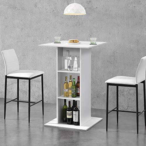 [en.casa] Bartisch Quadratisch 110x70x70cm Bistrotisch mit 3 Regalfächern Stehtisch Bartheke Tresentisch Weiß von [en.casa]