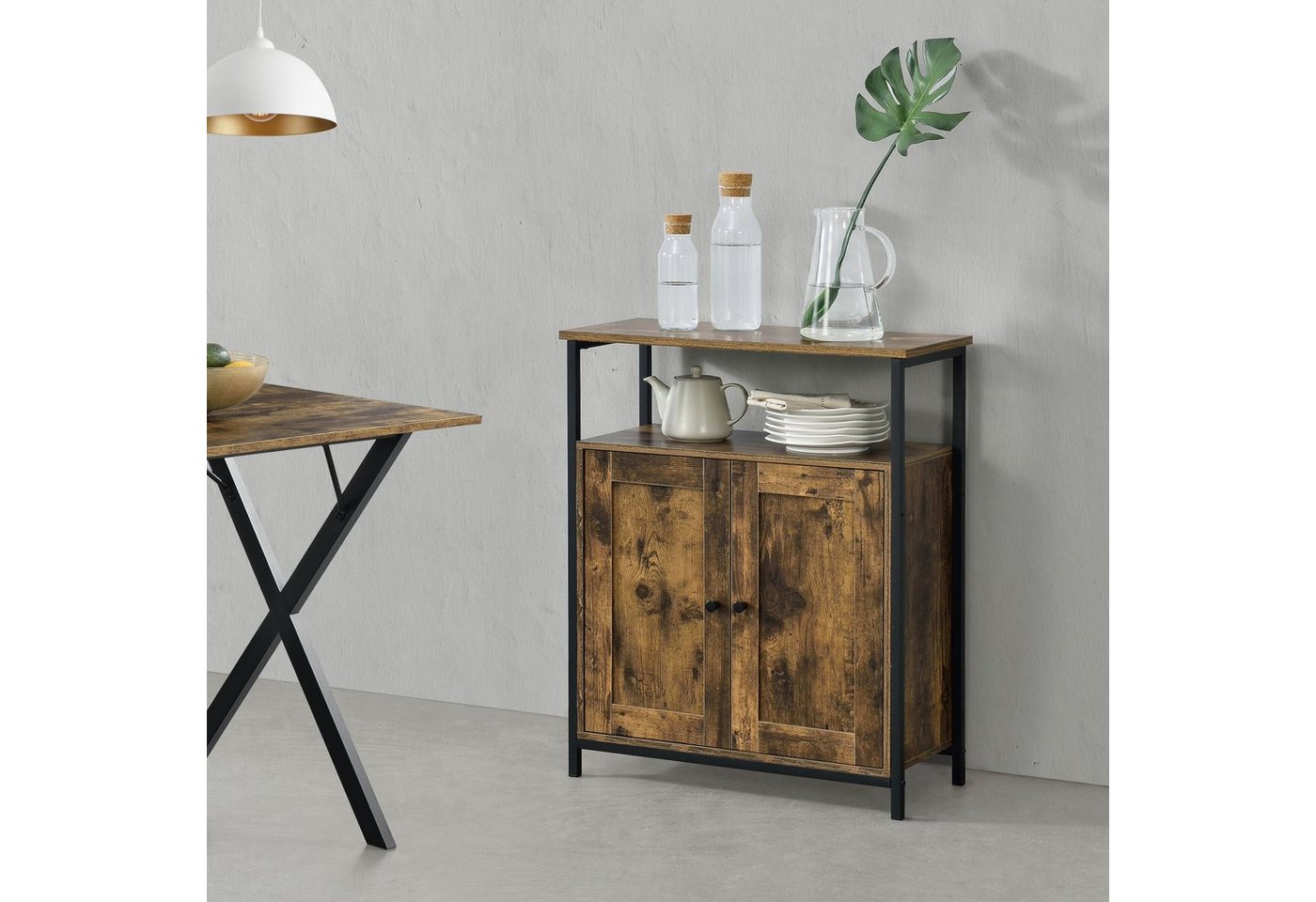 en.casa Beistellschrank Aremark Sideboard 79x60x30cm Schwarz / Dunkler Holzton von en.casa