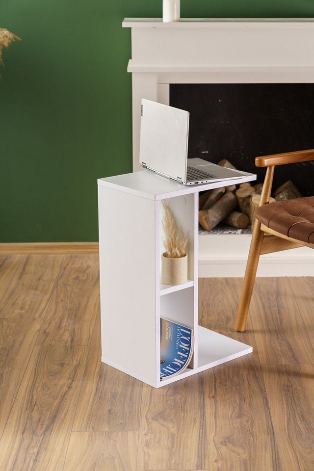 en.casa Beistelltisch, Beistelltisch mit Ablage 44 x 30 cm Spanplatte Weiß 89866714 von en.casa