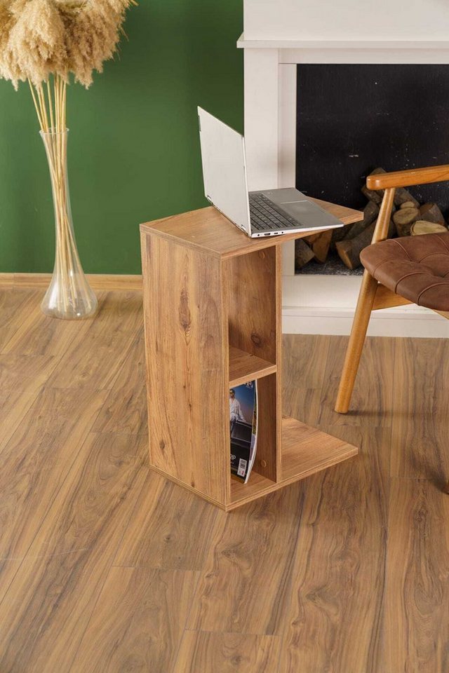 en.casa Beistelltisch, C‑Beistelltisch mit Ablage 44 x 30 cm Spanplatte Braun 89866716 von en.casa