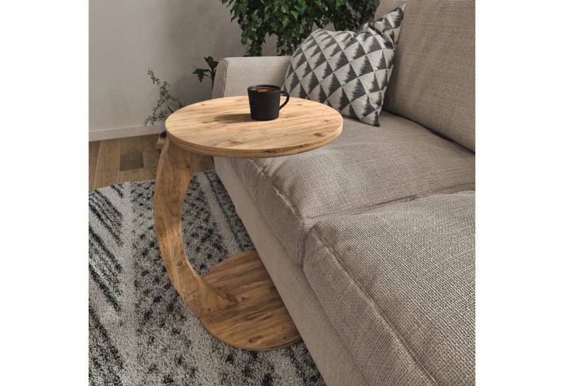 en.casa Beistelltisch, »Holeby« C-Form mit 4 Rollen 56xØ38cm Holzoptik von en.casa