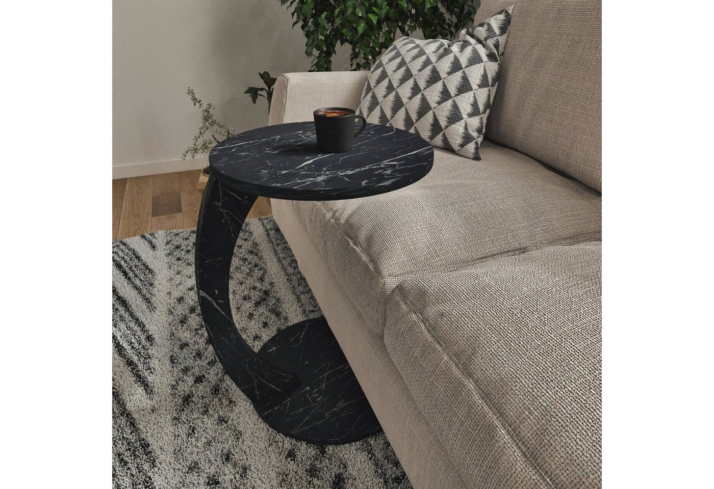 en.casa Beistelltisch, »Holeby« C-Form mit 4 Rollen 56xØ38cm Marmoroptik schwarz en.casa Beistelltisch, »Holeby« C-Form mit 4 Rollen 56xØ38cm Marmoroptik schwarz von en.casa
