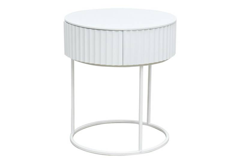 en.casa Beistelltisch, »Rill« mit Schublade rund Metallgestell 46 x Ø40 cm Weiß von en.casa