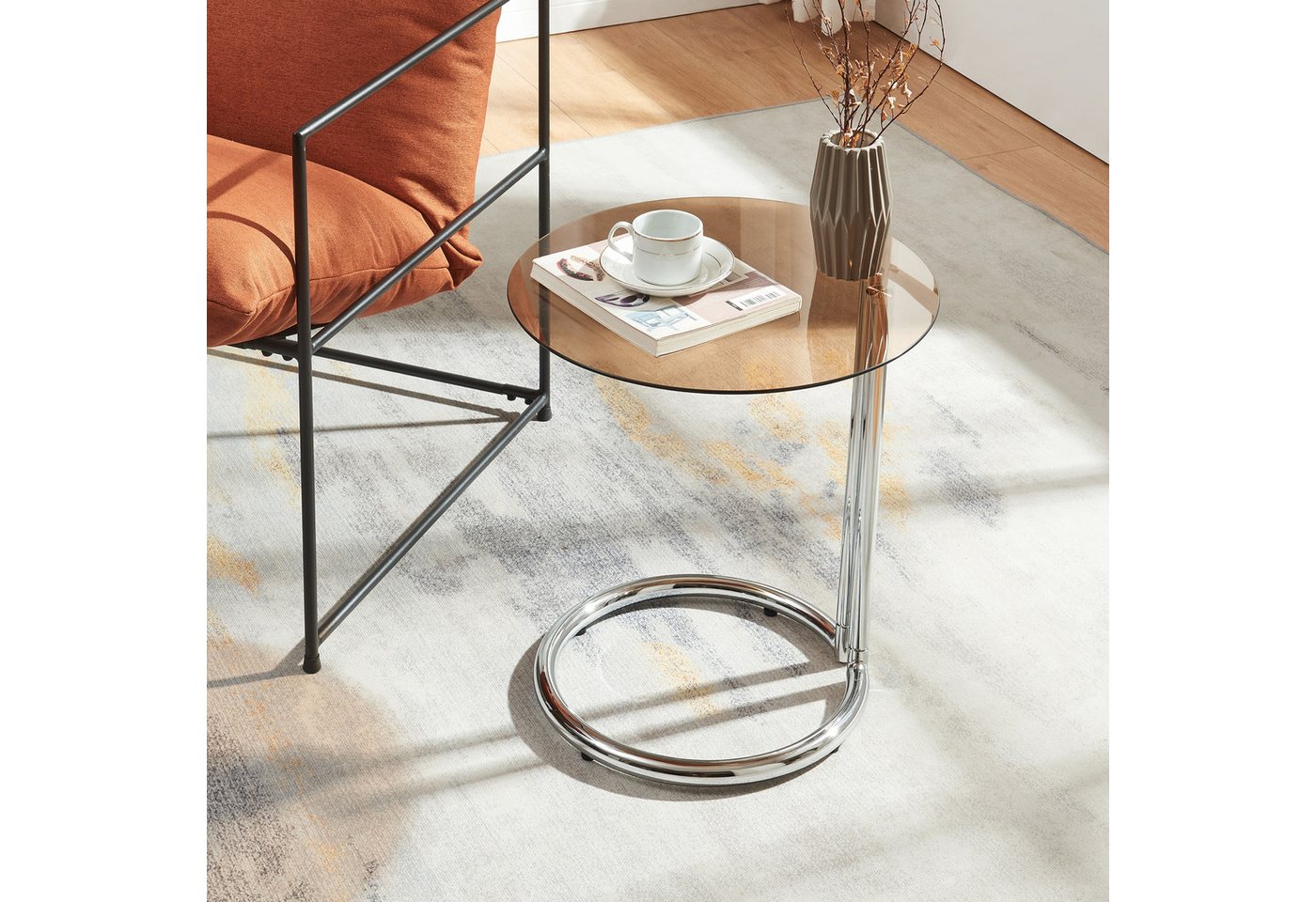 en.casa Beistelltisch, »Ylivieska« mit Glasplatte 46 x Ø45 cm rund Chrom/Bernsteinglas en.casa Beistelltisch, »Ylivieska« mit Glasplatte 46 x Ø45 cm rund Chrom/Bernsteinglas von en.casa