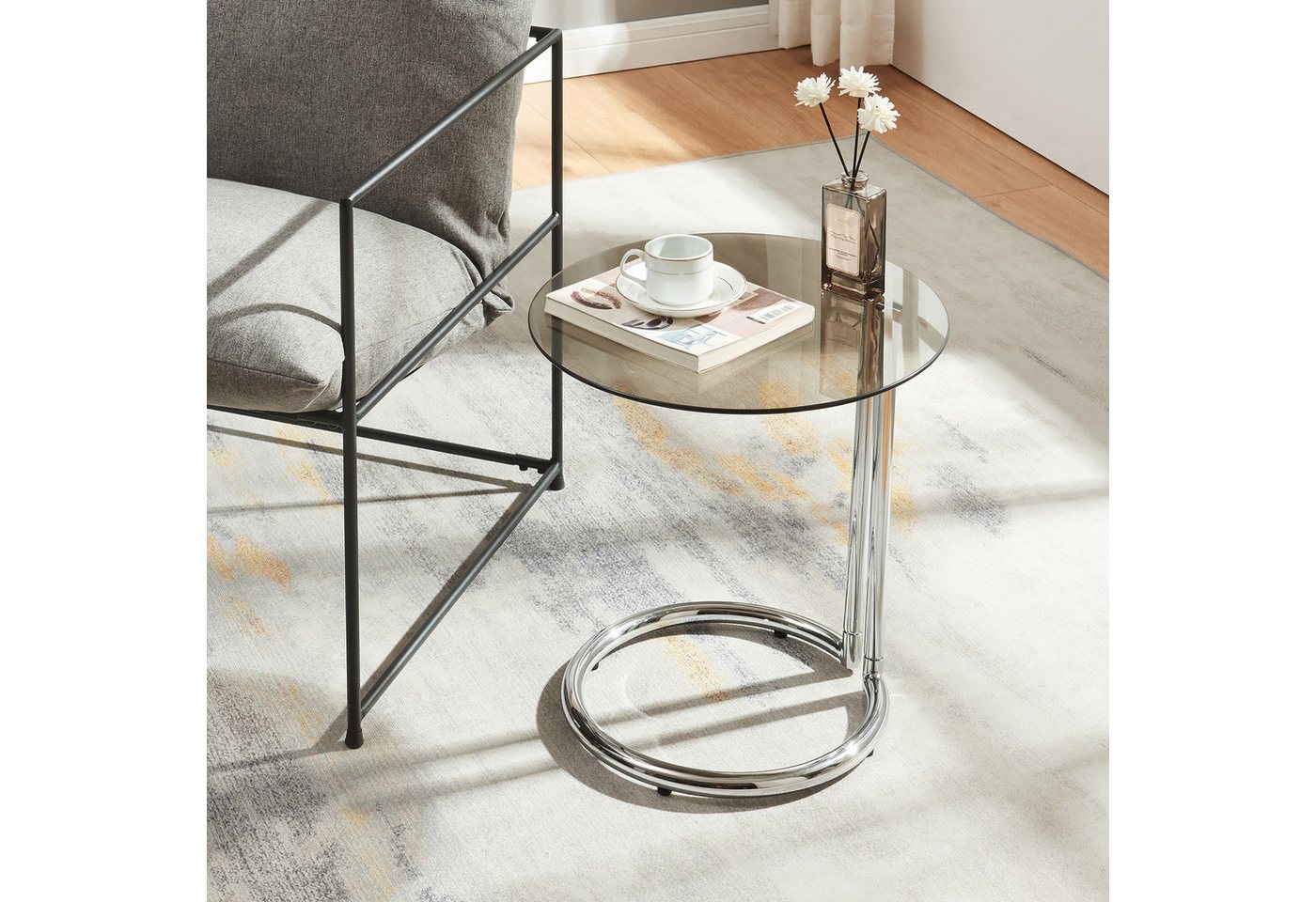 en.casa Beistelltisch, »Ylivieska« mit Glasplatte 46 x Ø45 cm rund Chrom/Bronzeglas en.casa Beistelltisch, »Ylivieska« mit Glasplatte 46 x Ø45 cm rund Chrom/Bronzeglas von en.casa