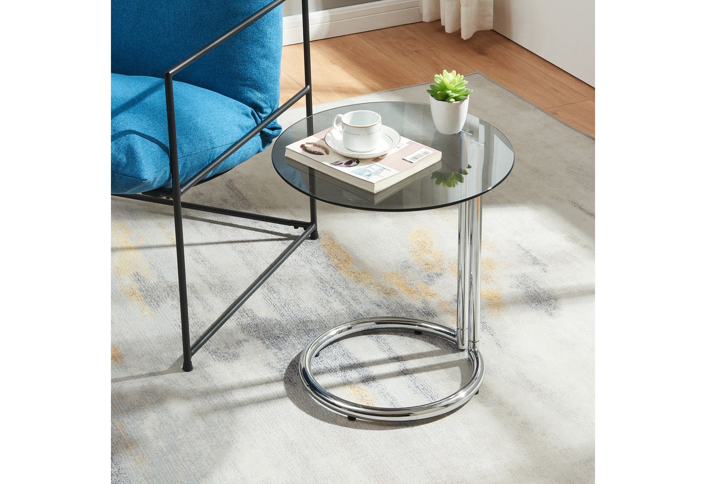 en.casa Beistelltisch, »Ylivieska« mit Glasplatte 46 x Ø45 cm rund Chrom/Grauglas en.casa Beistelltisch, »Ylivieska« mit Glasplatte 46 x Ø45 cm rund Chrom/Grauglas von en.casa