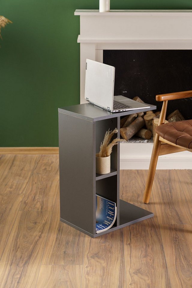 en.casa Beistelltisch (1-St), C-förmiger Beistelltisch 44 x 30 x /64 cm Spanplatte Grau 89866715 von en.casa