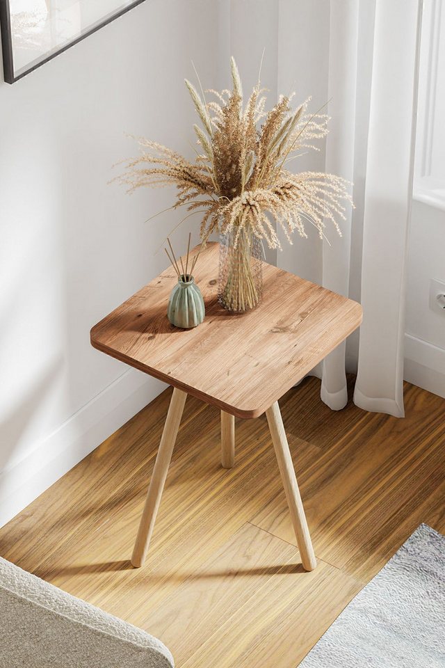 en.casa Beistelltisch (1-St), Holzbeine, 34x34 cm, 45 cm hoch, Farbe: Atlantik-Kiefer von en.casa