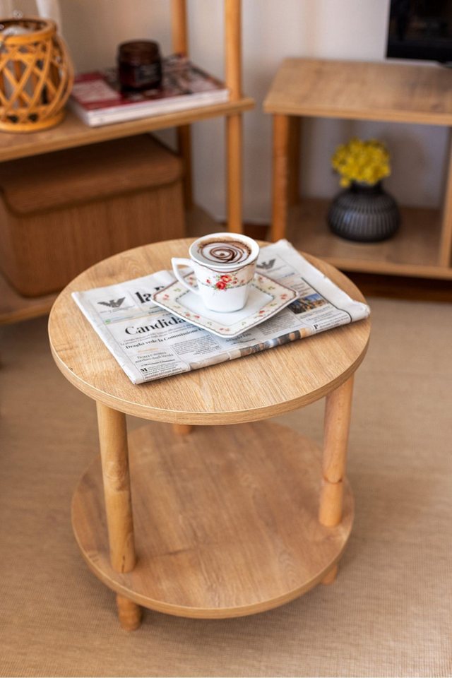 en.casa Beistelltisch (1-St), Nachttisch mit zwei Ablagen 40 x 140 x 45 cm Natur 89860583 von en.casa