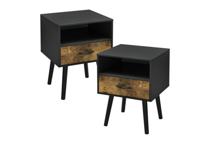en.casa Beistelltisch (2er Set), »Gävle« mit Schublade Schwarz/Holzton von en.casa
