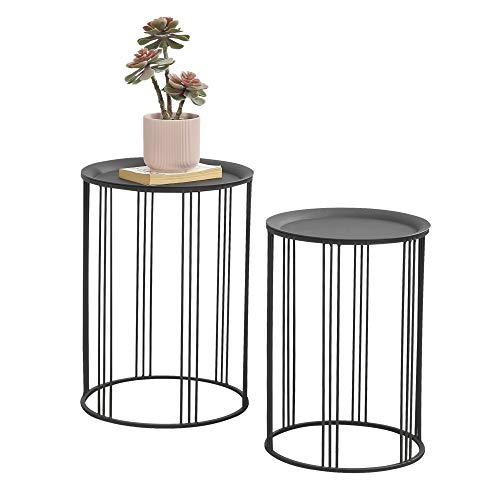 [en.casa] Beistelltisch 2er Set 'Batumi' Couchtisch Metall Sofatisch 2 Größen Wohnzimmertisch Rund Schwarz von [en.casa]