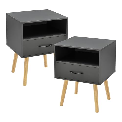 [en.casa] Beistelltisch 2er Set Gävle Wohnzimmertisch 57 x 42 x 40 cm Nachttisch mit Schublade Sofatisch Nebentisch Kaffeetisch mit Ablagefach Dunkelgrau von [en.casa]
