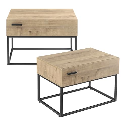 [en.casa] Beistelltisch 2er Set Hylte Nachttisch Couchtisch 39 x 55 x 40 cm Sofatisch Wohnzimmertisch mit Metallgestell Nachtkommode mit Schublade Nebentisch Kaffeetisch Eiche von [en.casa]