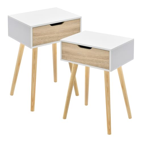[en.casa] Beistelltisch 2er Set Östersund Wohnzimmertisch 60 x 40 x 30 cm Nachttisch mit Schublade Sofatisch Nebentisch Kaffeetisch Weiß/Eiche von [en.casa]