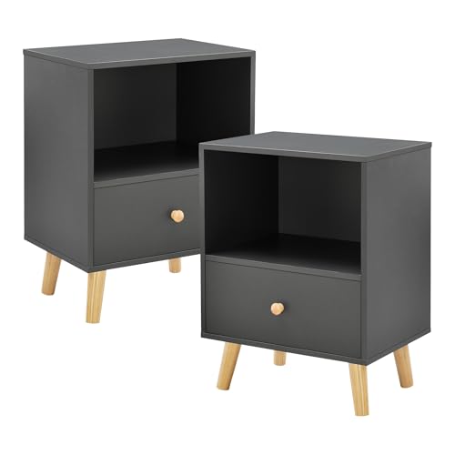 [en.casa] Beistelltisch 2er Set Sundsvall Wohnzimmertisch 40 x 30 x 54 cm Nachttisch mit Schublade Sofatisch Nebentisch Kaffeetisch mit Ablagefach Dunkelgrau von [en.casa]